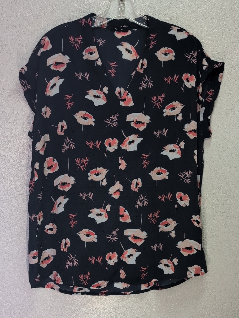 Pleione | Womans | Blue with Flowers Short Sleeve Blouse | Med |